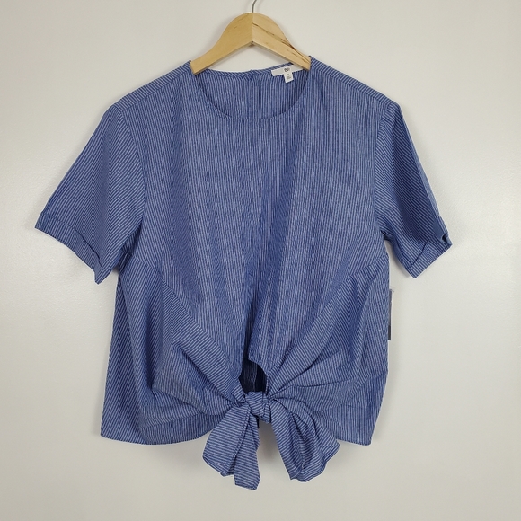 bp Tops - BP NWT blue pinstripe knot front top